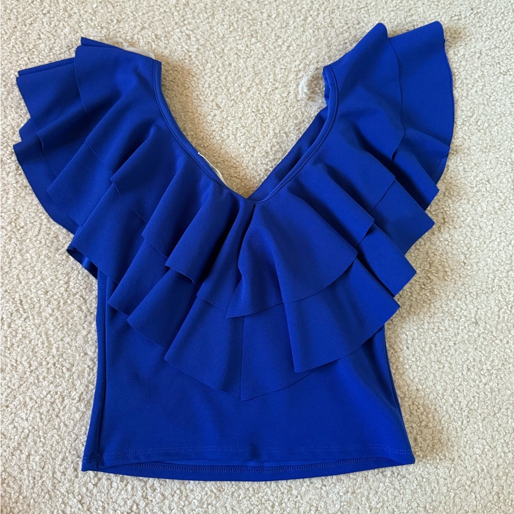 Elegant Blue Ruffle Top